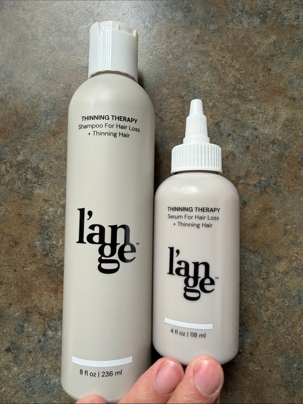 Lange Thinning Therapy Shampoo & Serum - Cream Bottles